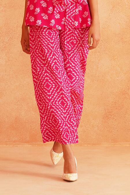 Palak & Mehak_Pink Crepe Lisa Printed Blazer Pant Set _Online_at_Aza_Fashions