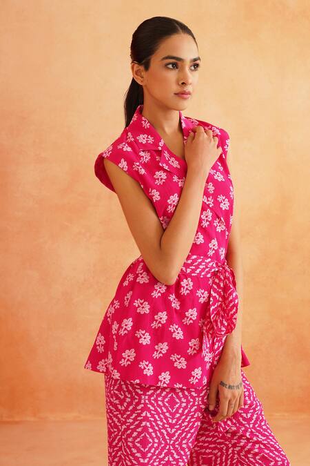 Buy_Palak & Mehak_Pink Crepe Lisa Printed Blazer Pant Set _Online_at_Aza_Fashions