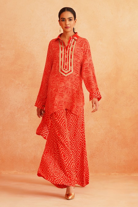 Palak & Mehak Zara Dotted Print Asymmetric Tunic & Wide Legged Pant 