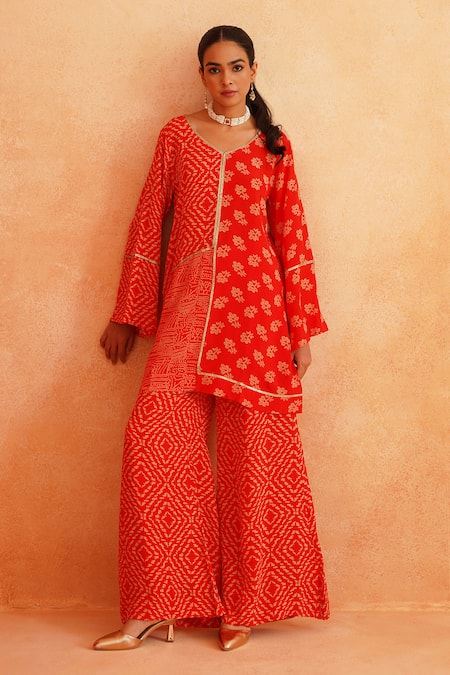 Palak & Mehak Zara Floral Abstract Print Tunic & Pant Set 