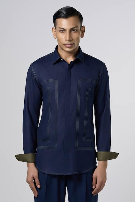 Line out line Thread Contrast Stitch Shirt 