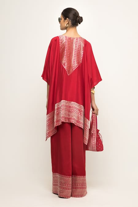 SOBARIKO Triya Asymmetric Banarasi Silk Kurta & Pant Set 