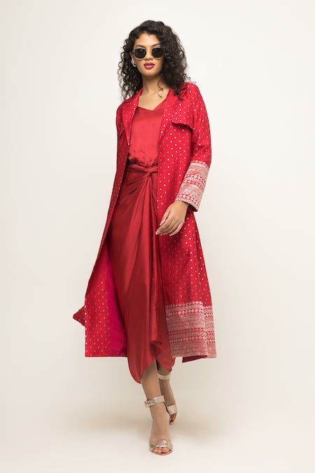 Sobariko Alaya Asymmetric Draped Dress With Trench Jacket 