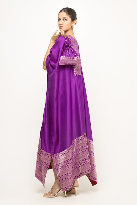 SOBARIKO Purple Silk Split V-neck Siya Asymmetric Kaftan at Aza Fashions SOBARIKO_Purple Silk Split V-neck Siya Asymmetric Kaftan _at_Aza_Fashions