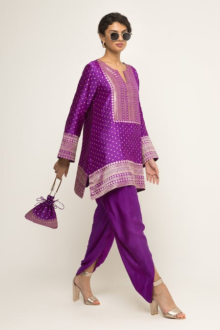 SOBARIKO Banarasi Silk Brocade Kurta & Dhoti Pant Set 