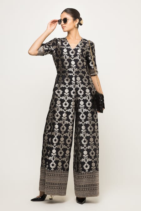 Sobariko Maya Floral Brocade Pattern Jumpsuit 