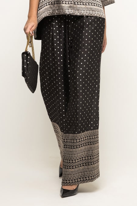 Shop SOBARIKO Black Silk, Brocade Embroidery Collared Jeha Panel Shirt With Pant Online at Aza Fashions Shop_SOBARIKO_Black Silk, Brocade Embroidery Collared Jeha Panel Shirt With Pant _Online_at_Aza_Fashions