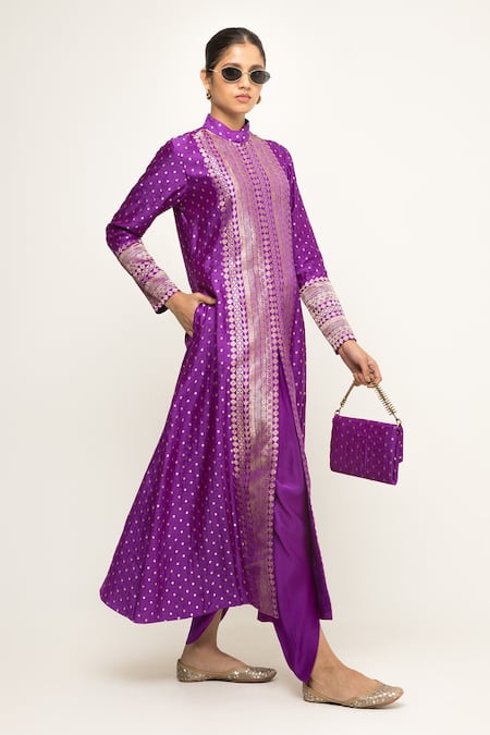 SOBARIKO Brocade Butti Pattern Long Jacket With Dhoti Pant 