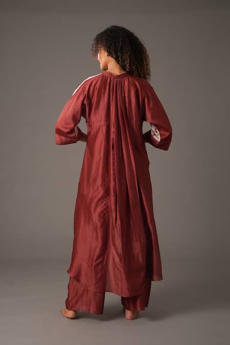 Shop_Khat_White Chanderi Silk Embroidery Mandarin Bloom Texture Print Kurta Pant Set _at_Aza_Fashions