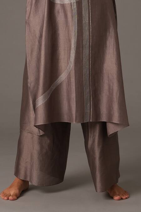 Shop Khat Grey Chanderi Silk Round Neck Placement Embroidered Kurta Pant Set Online at Aza Fashions Shop_Khat_Grey Chanderi Silk Round Neck Placement Embroidered Kurta Pant Set _Online_at_Aza_Fashions