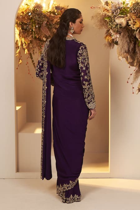 Baidehi Flower Vine Embroidered Jacket & Pre-Draped Saree Set 