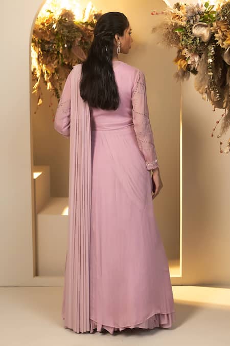 Baidehi Floral Embroidered Saree Gown & Jacket Set 