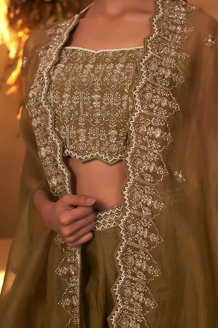 Buy BAIDEHI Green Chanderi Silk, Organza Beads, Sequins, Floret Jacket Palazzo Set Online at Aza Fashions Buy_BAIDEHI_Green Chanderi Silk, Organza Beads, Sequins, Floret Jacket Palazzo Set _Online_at_Aza_Fashions