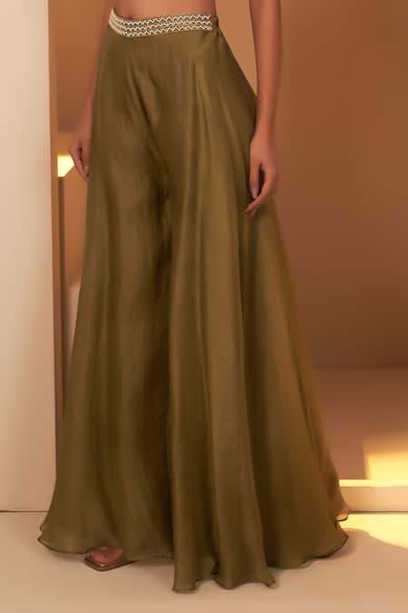 BAIDEHI Green Chanderi Silk, Organza Beads, Sequins, Floret Jacket Palazzo Set at Aza Fashions BAIDEHI_Green Chanderi Silk, Organza Beads, Sequins, Floret Jacket Palazzo Set _at_Aza_Fashions