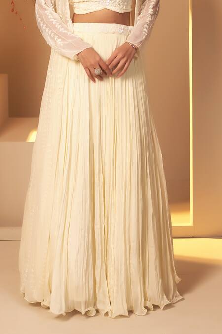 BAIDEHI White Organza, Chiffon Pearls, Sequins, Beads And Embroidered Jacket Lehenga Set Online at Aza Fashions BAIDEHI_White Organza, Chiffon Pearls, Sequins, Beads And Embroidered Jacket Lehenga Set _Online_at_Aza_Fashions