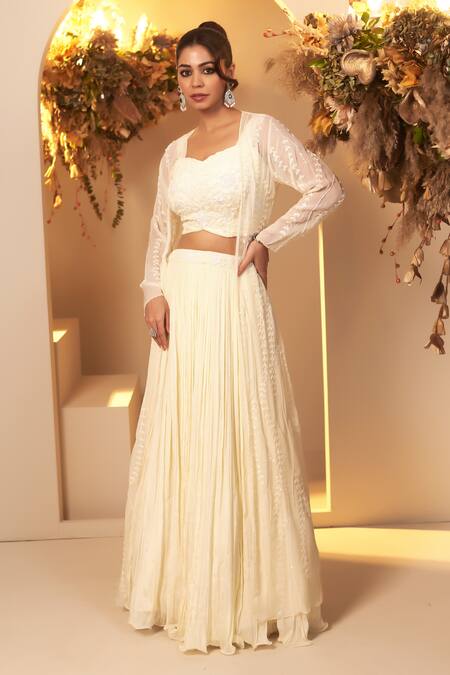 Buy BAIDEHI White Organza, Chiffon Pearls, Sequins, Beads And Embroidered Jacket Lehenga Set Online at Aza Fashions Buy_BAIDEHI_White Organza, Chiffon Pearls, Sequins, Beads And Embroidered Jacket Lehenga Set _Online_at_Aza_Fashions