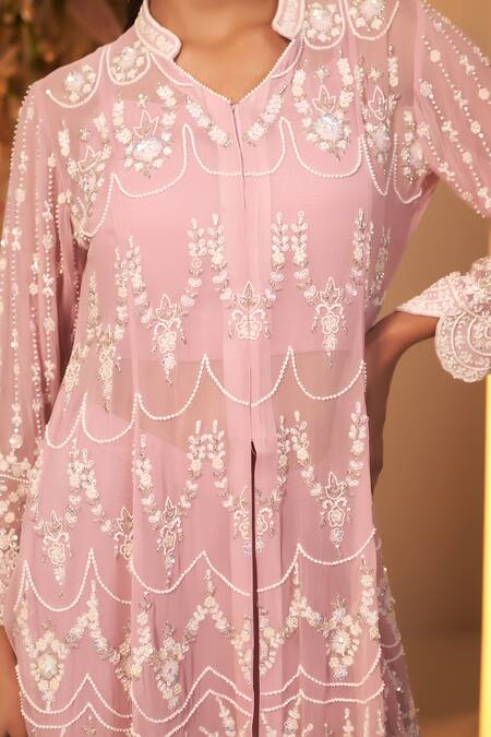 BAIDEHI Purple Georgette, Cotton Cut Work, Embroidery, Pearls Floral Kurta Palazzo Set at Aza Fashions BAIDEHI_Purple Georgette, Cotton Cut Work, Embroidery, Pearls Floral Kurta Palazzo Set _at_Aza_Fashions