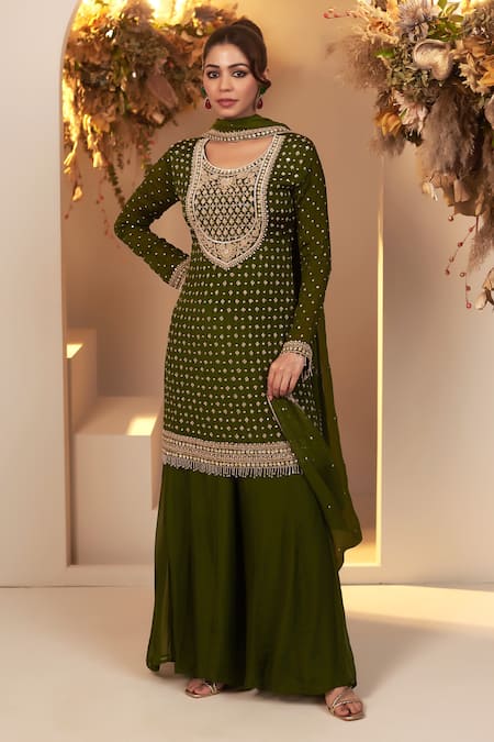 BAIDEHI Floret Embroidered Kurta Sharara Set 