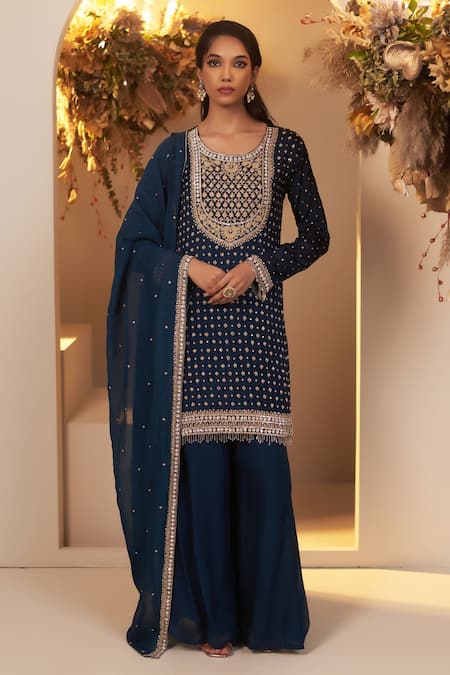 BAIDEHI Floret Dabka Embroidered Kurta Sharara Set 