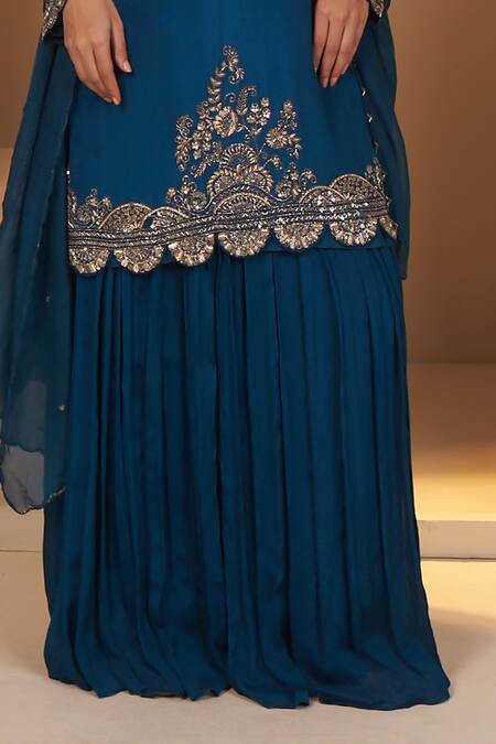 Baidehi Blue Chiffon, Georgette, Organza Cut Ornamental Embroidered Kurta Sharara Set at Aza Fashions Baidehi_Blue Chiffon, Georgette, Organza Cut Ornamental Embroidered Kurta Sharara Set _at_Aza_Fashions