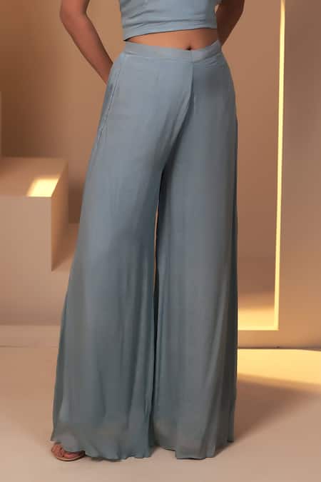 Buy Baidehi Blue Chiffon, Georgette Cut Work, Pearls V-neck Embroidered Cape Palazzo Set Buy_Baidehi_Blue Chiffon, Georgette Cut Work, Pearls V-neck Embroidered Cape Palazzo Set