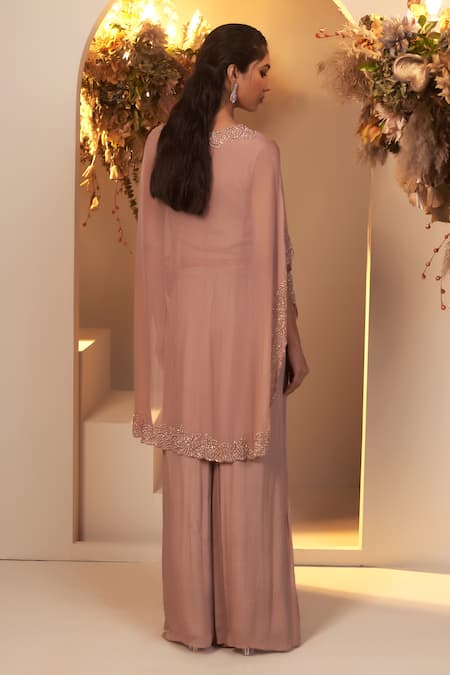 Baidehi Pearl Butti Embroidered Cape Palazzo Set 