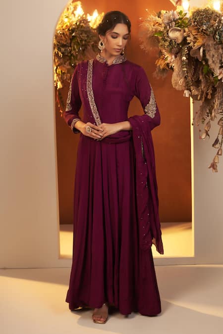 BAIDEHI Purple Chinon Georgette Embroidered Sequin Band Zari Anarkali With Dupatta 