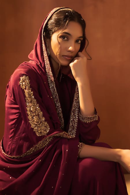 Baidehi_Purple Cotton, Chiffon Sequins, Zari, Beads Embroidered Anarkali With Dupatta _Online_at_Aza_Fashions