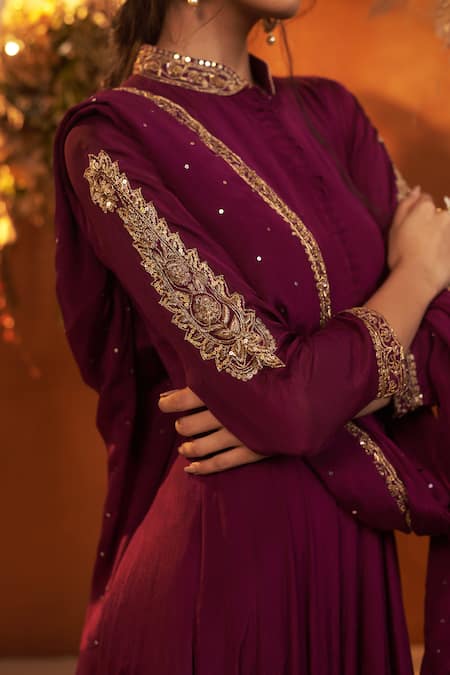 Shop_Baidehi_Purple Cotton, Chiffon Sequins, Zari, Beads Embroidered Anarkali With Dupatta _Online_at_Aza_Fashions