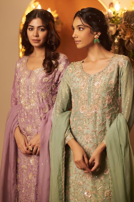 Baidehi_Purple Tissue, Silk, Georgette, Organza Sequins, Embroidered Kurta Sharara Set _at_Aza_Fashions