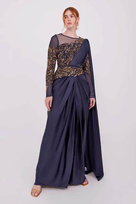 RAISHMA Nova Embroidered Draped Panel Gown 