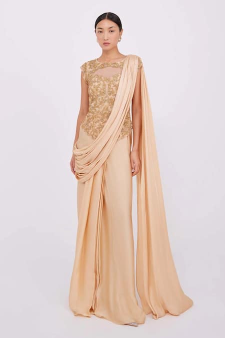 RAISHMA Anika Floral Motif Embroidered Draped Gown 