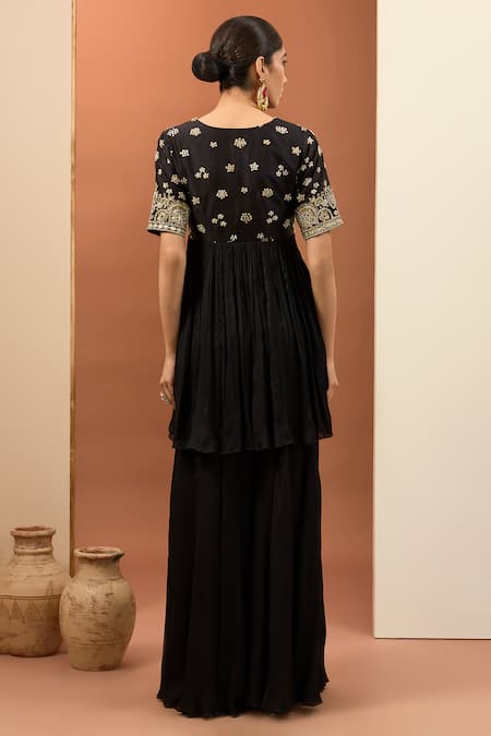 Neha Khullar Black Net, Viscose, Chiffon, Crepe Embroidery Hand Short Anarkali Sharara Set Online at Aza Fashions Neha Khullar_Black Net, Viscose, Chiffon, Crepe Embroidery Hand Short Anarkali Sharara Set _Online_at_Aza_Fashions