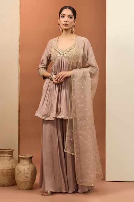 Neha Khullar Zardozi Embroidered Short Anarkali Sharara Set 