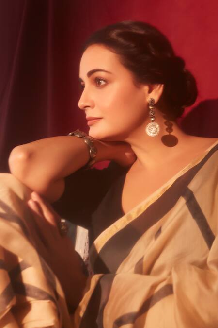 Buy_Banana Labs_Beige Chanderi Geometric Pattern Saree 