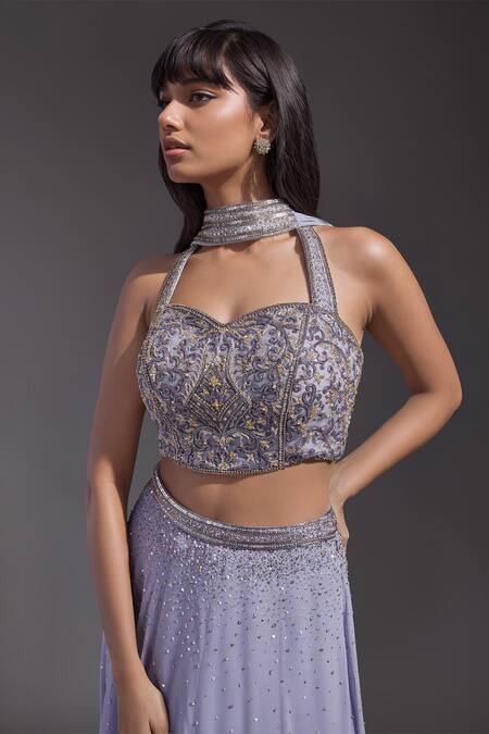 Buy Maisolos Purple Georgette Sequins, Beads Halter Neck Hand Embroidered Lehenga Set Online at Aza Fashions Buy_Maisolos_Purple Georgette Sequins, Beads Halter Neck Hand Embroidered Lehenga Set _Online_at_Aza_Fashions
