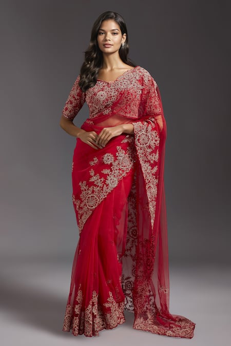 MAISOLOS Mirror Embroidered Saree With Blouse 