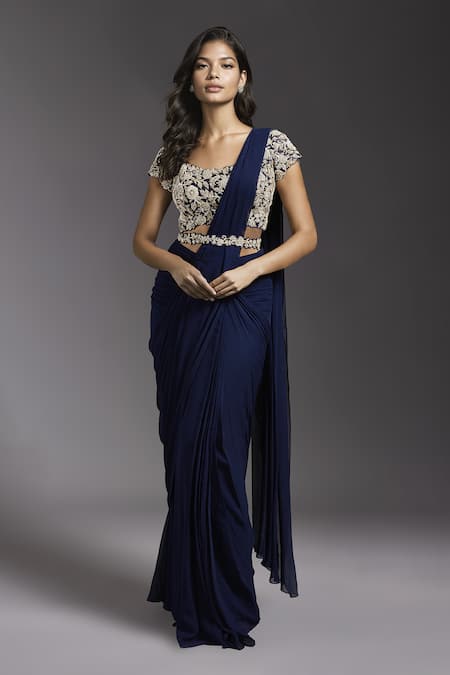 MAISOLOS Solid Pre-Draped Saree With Blouse 