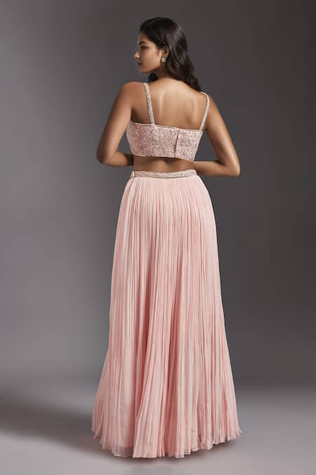 Shop Maisolos Pink Net, Georgette Embroidery Hand Waist Lehenga Set With Choker Dupatta at Aza Fashions Shop_Maisolos_Pink Net, Georgette Embroidery Hand Waist Lehenga Set With Choker Dupatta _at_Aza_Fashions