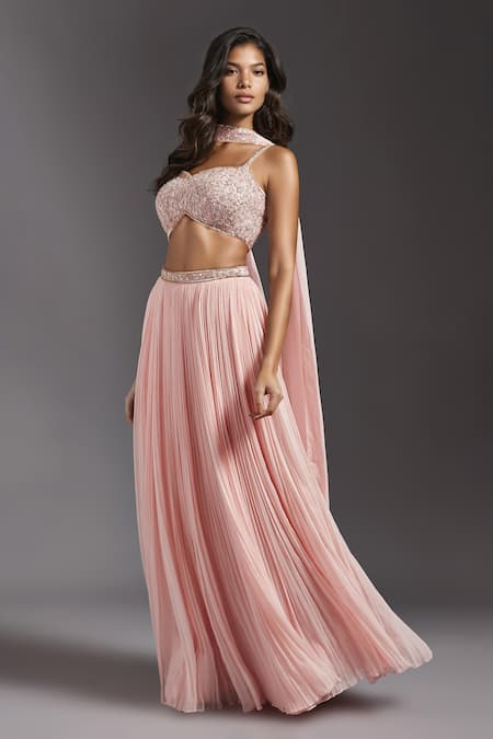 Maisolos Pink Net, Georgette Embroidery Hand Waist Lehenga Set With Choker Dupatta Online at Aza Fashions Maisolos_Pink Net, Georgette Embroidery Hand Waist Lehenga Set With Choker Dupatta _Online_at_Aza_Fashions