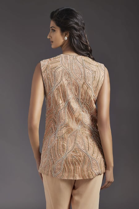 Shop Maisolos Beige Net, Georgette Embroidery Abstract Pattern Hand Jacket With Sharara at Aza Fashions Shop_Maisolos_Beige Net, Georgette Embroidery Abstract Pattern Hand Jacket With Sharara _at_Aza_Fashions