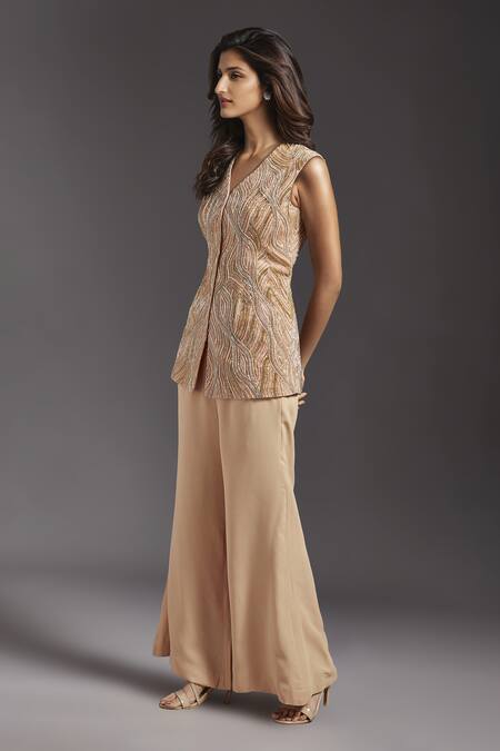 Maisolos Beige Net, Georgette Embroidery Abstract Pattern Hand Jacket With Sharara Online at Aza Fashions Maisolos_Beige Net, Georgette Embroidery Abstract Pattern Hand Jacket With Sharara _Online_at_Aza_Fashions