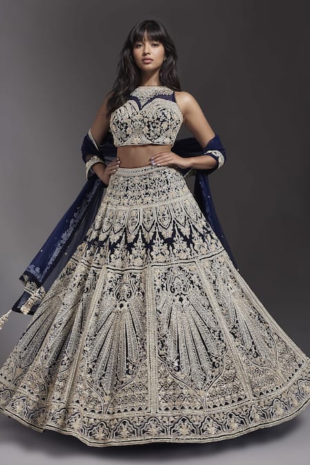 MAISOLOS Floral Veil Hand Embroidered Lehenga Set 