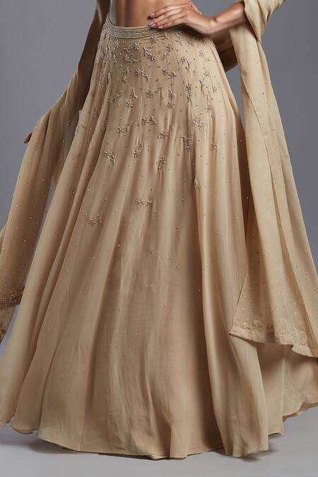 Maisolos Beige Net, Georgette Beads, Embroidery Round Neck Scattered Floral Lehenga Set Online at Aza Fashions Maisolos_Beige Net, Georgette Beads, Embroidery Round Neck Scattered Floral Lehenga Set _Online_at_Aza_Fashions
