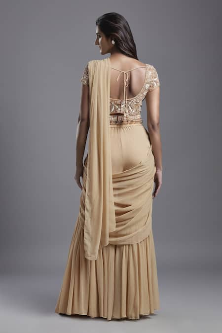 Maisolos Solid Pre-Draped Sharara Saree With Blouse 