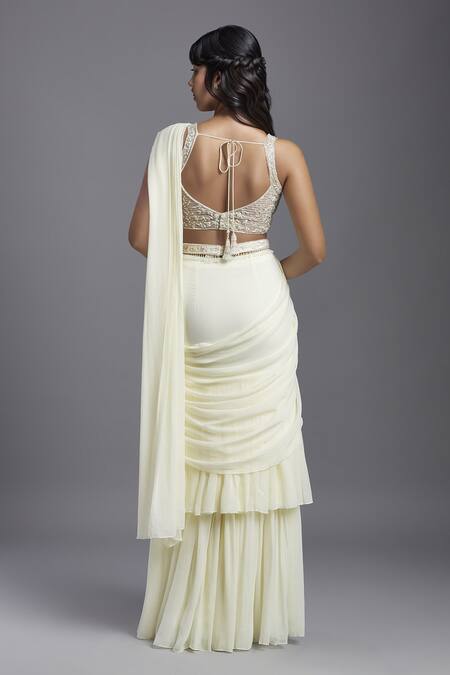 Maisolos Tiered Ruffle Pre-Drape Saree With Blouse 