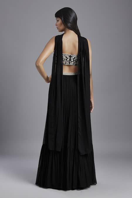 Shop Maisolos Black Georgette Embroidery Scoop Neck Waist Lehenga Set With Choker Dupatta at Aza Fashions Shop_Maisolos_Black Georgette Embroidery Scoop Neck Waist Lehenga Set With Choker Dupatta _at_Aza_Fashions