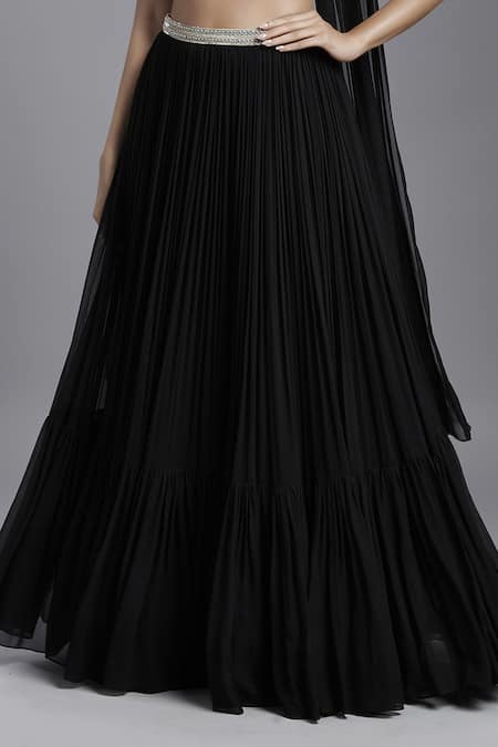 Maisolos Black Georgette Embroidery Scoop Neck Waist Lehenga Set With Choker Dupatta Online at Aza Fashions Maisolos_Black Georgette Embroidery Scoop Neck Waist Lehenga Set With Choker Dupatta _Online_at_Aza_Fashions