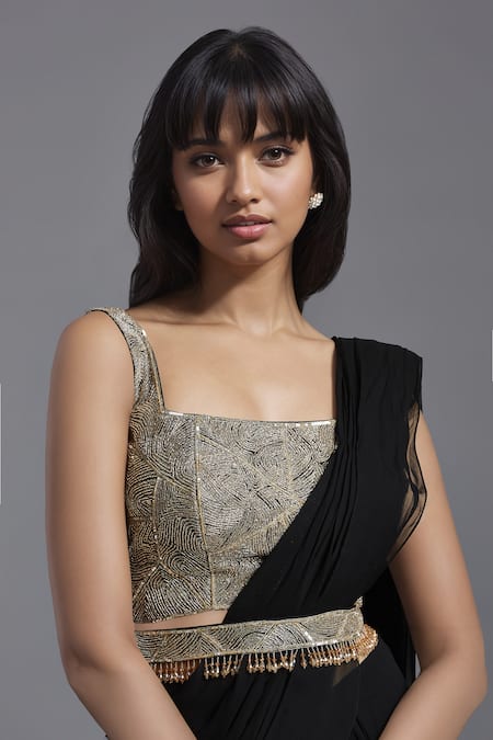 Buy Maisolos Black Net, Georgette Solid Pre-draped Sharara Saree With Hand Blouse Online at Aza Fashions Buy_Maisolos_Black Net, Georgette Solid Pre-draped Sharara Saree With Hand Blouse _Online_at_Aza_Fashions