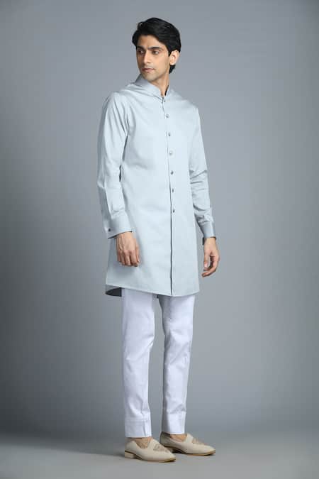 Char Chaand_Gray Cotton Embroidery Geometric Bundi And Kurta Set _Online_at_Aza_Fashions